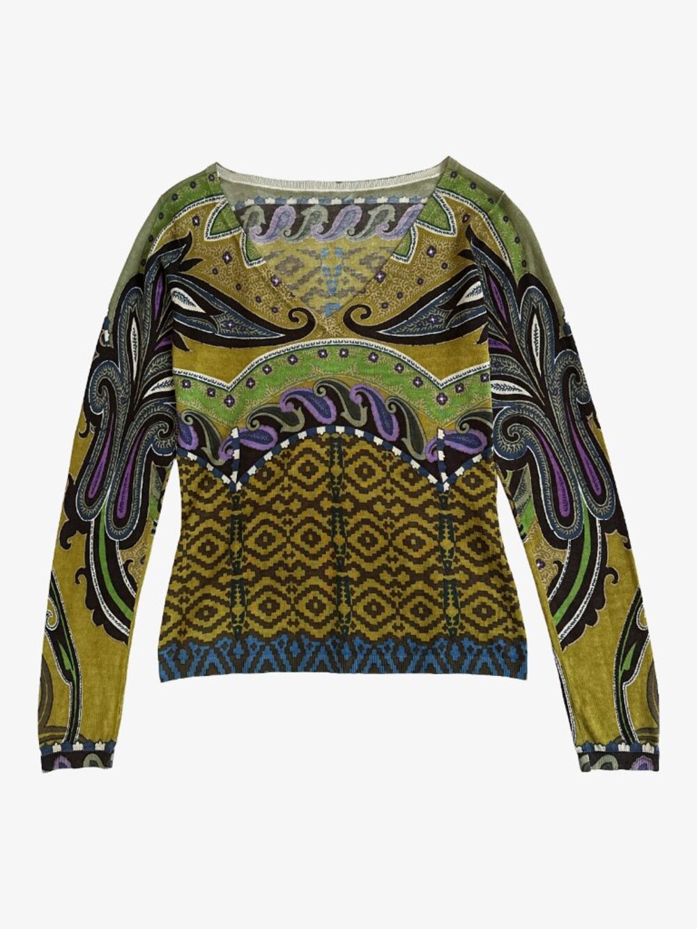 Vintage 90's Multicolor Paisley Boho Silk Cashmere V-Neck Sweater Top by Etro